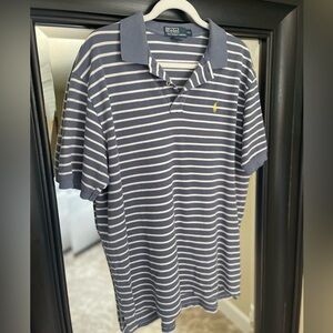 VTG Polo by Ralph Lauren Grey‎ White Striped Short Sleeve Polo Size XL (145)